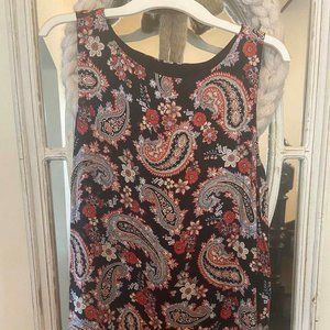 J.Jill Womens Layered Tunic Tank Top, Lined, Black Red Paisley Back Slit